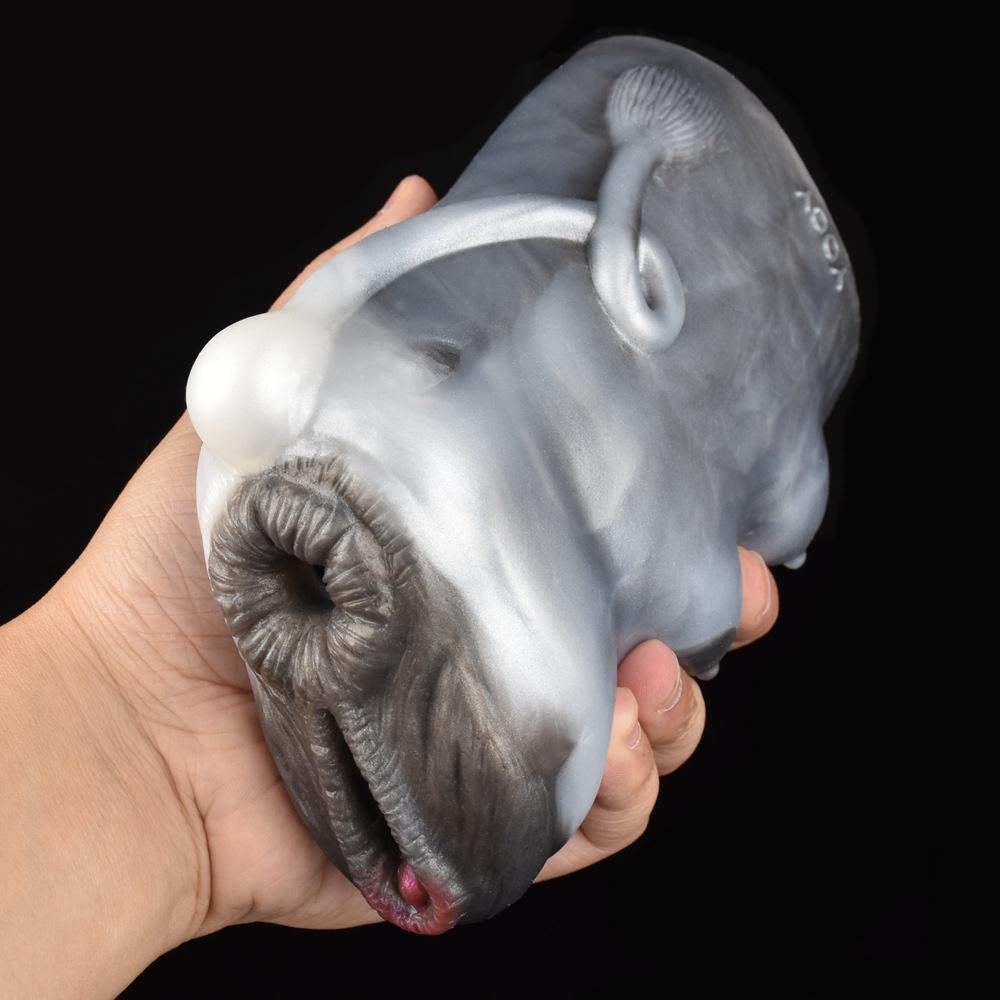 Masturbatoare pentru bărbați Dual Channel Forme ciudate asemănătoare vacii 16*9*6cm 720g Păpuși sexuale din silicon lichid Sex anal/vaginal