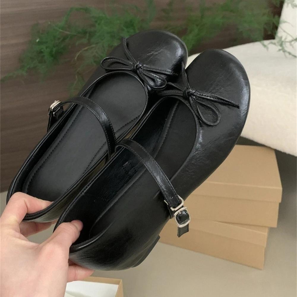 Women Flat Shoes with Increased Height and Comfortable Silver Bow Mary Jane Single Shoes New Fairy Style Ballet Shoes for Women