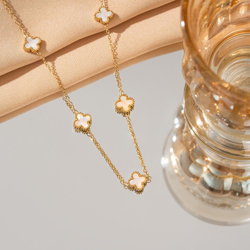 

Ожерелье из титановой стали с четырехлистным клевером 9 мм, женское, легкая роскошь, премиальный сенс, не теряет цвет, ювелирные изделия премиального сенса