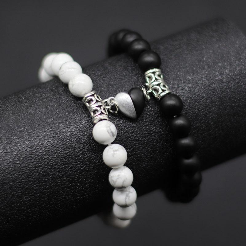 Valentine's Day Present Magentic Couple Bracelet Tai Chi Gossip Braclet Heart Magnet Lover Braslet Black White Beaded Brazalete