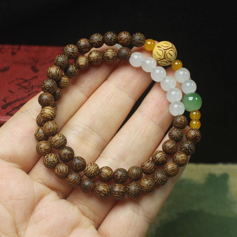 Natural Wood Double Strand Beaded Bracelet, Handmade Ethnic Jewelry for Men Women