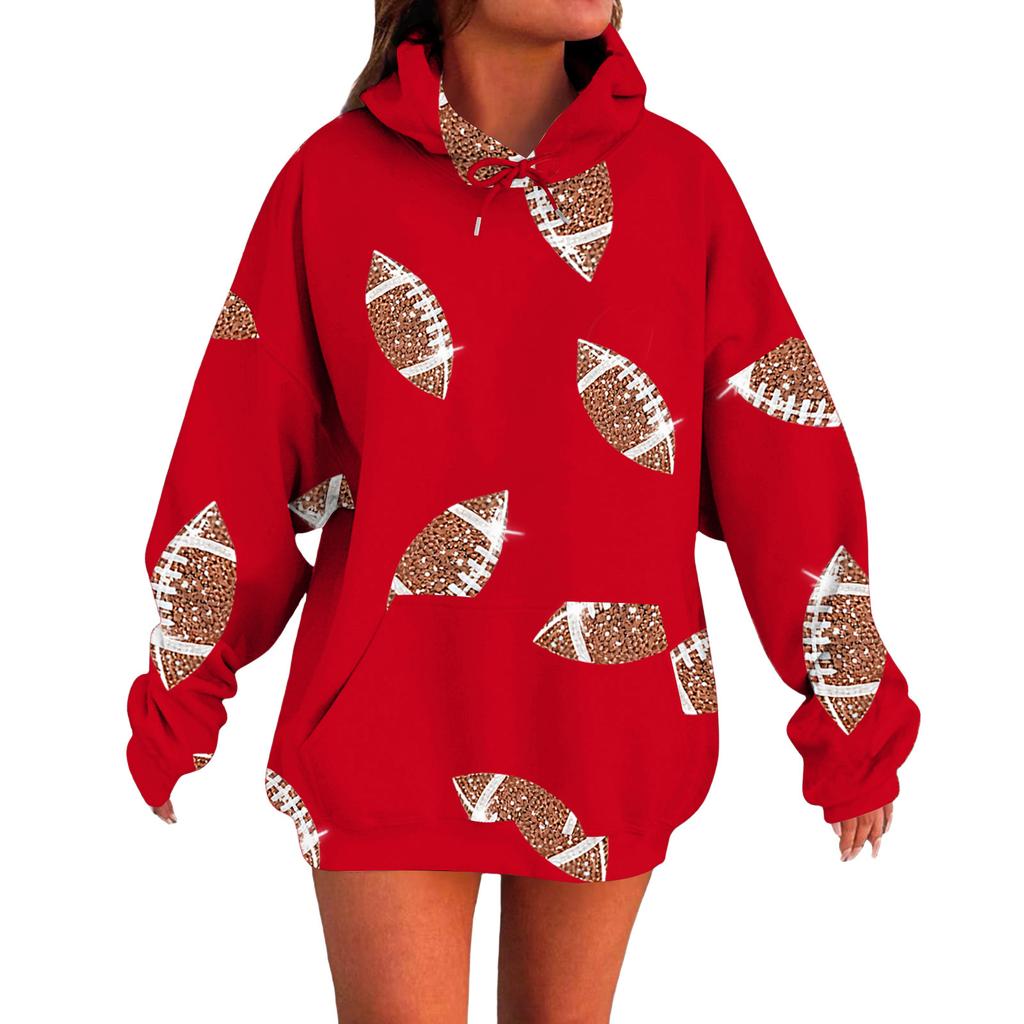 Ladies' Loose Comfortable Casual Fashionable Rugby Print Hooded Sweatshirt