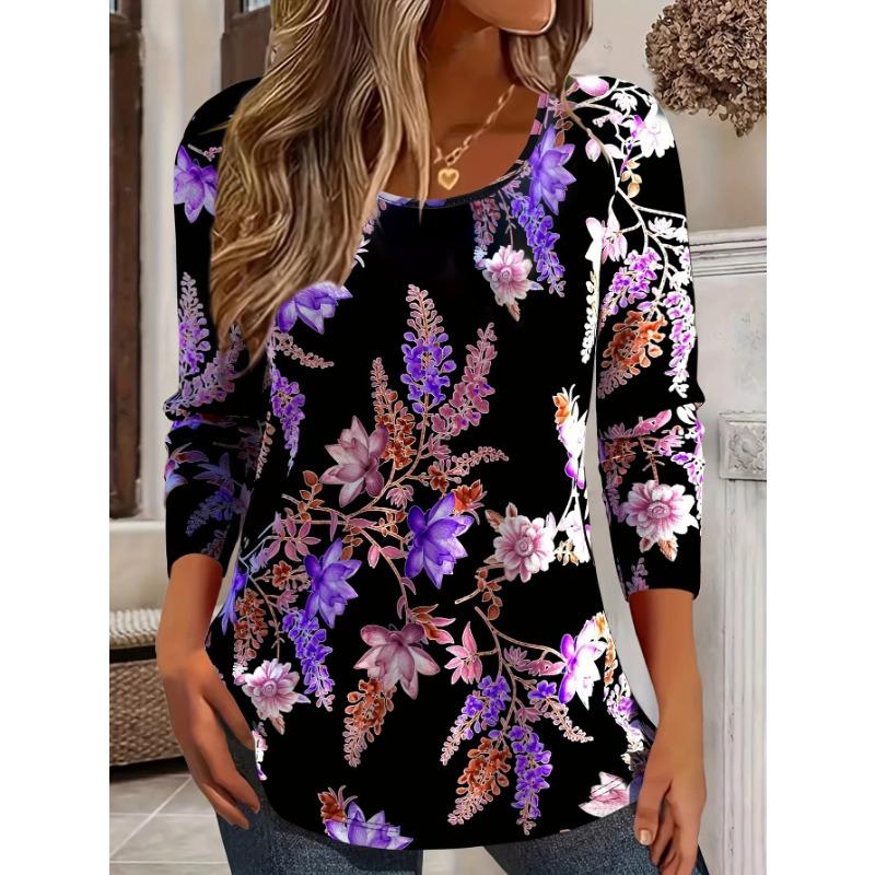 Floral 3D Print O-Neck Long Sleeve T-Shirts Fashion Pattern Women Clothing Casual Clothes Harajuku Female Clothing