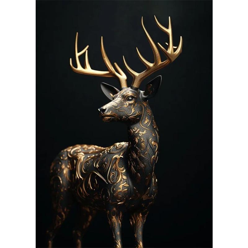 Schwarzes und goldenes Adler-Löwen-Leinwandbild – Nordisches Hirsch-Tiger-Wolf-Schwan-Ästhetik-Poster für Wohnzimmerdekoration, Metallgemälde