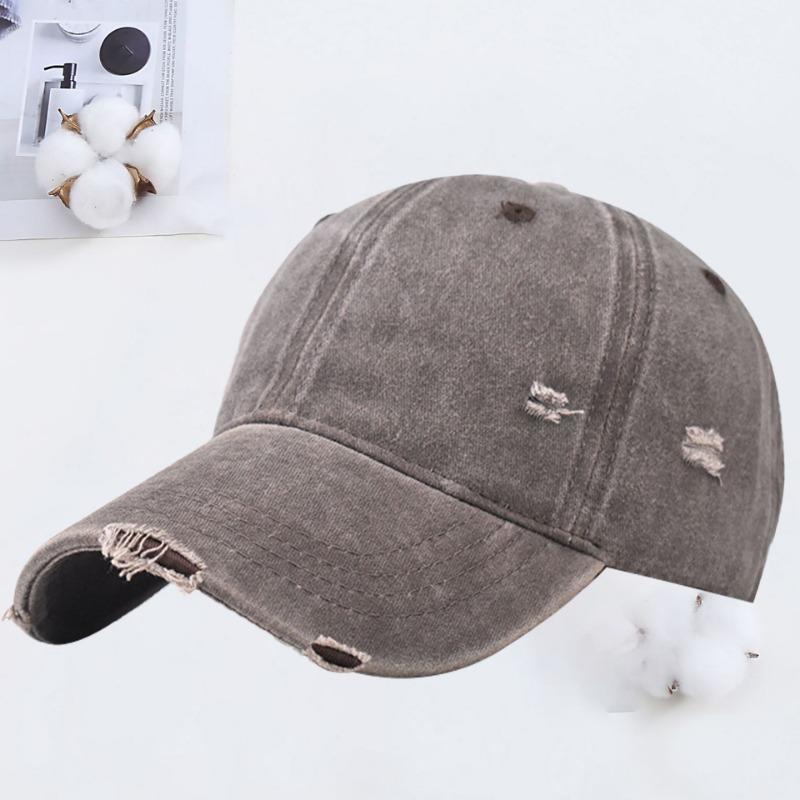 Hole Washed Cotton Baseball Cap Men's Old Visor Hat Retro Soft Top Cap