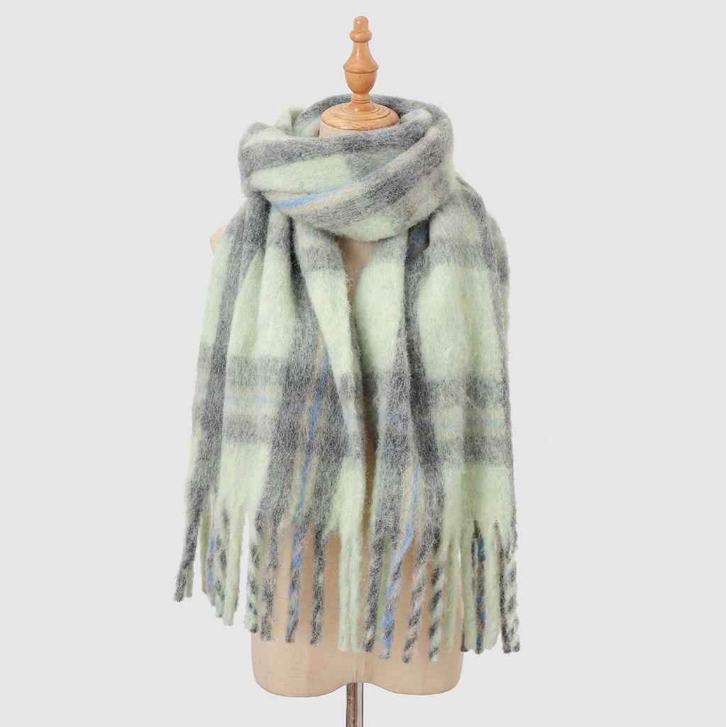 Autumn and winter wool plaid scarf women's high-end imitation cashmere versatile simple warm thickened fringed scarf