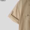 INCERUN Men Short Sleeve Zip-up Jumpsuits Casual Long Cargo Rompers Overalls