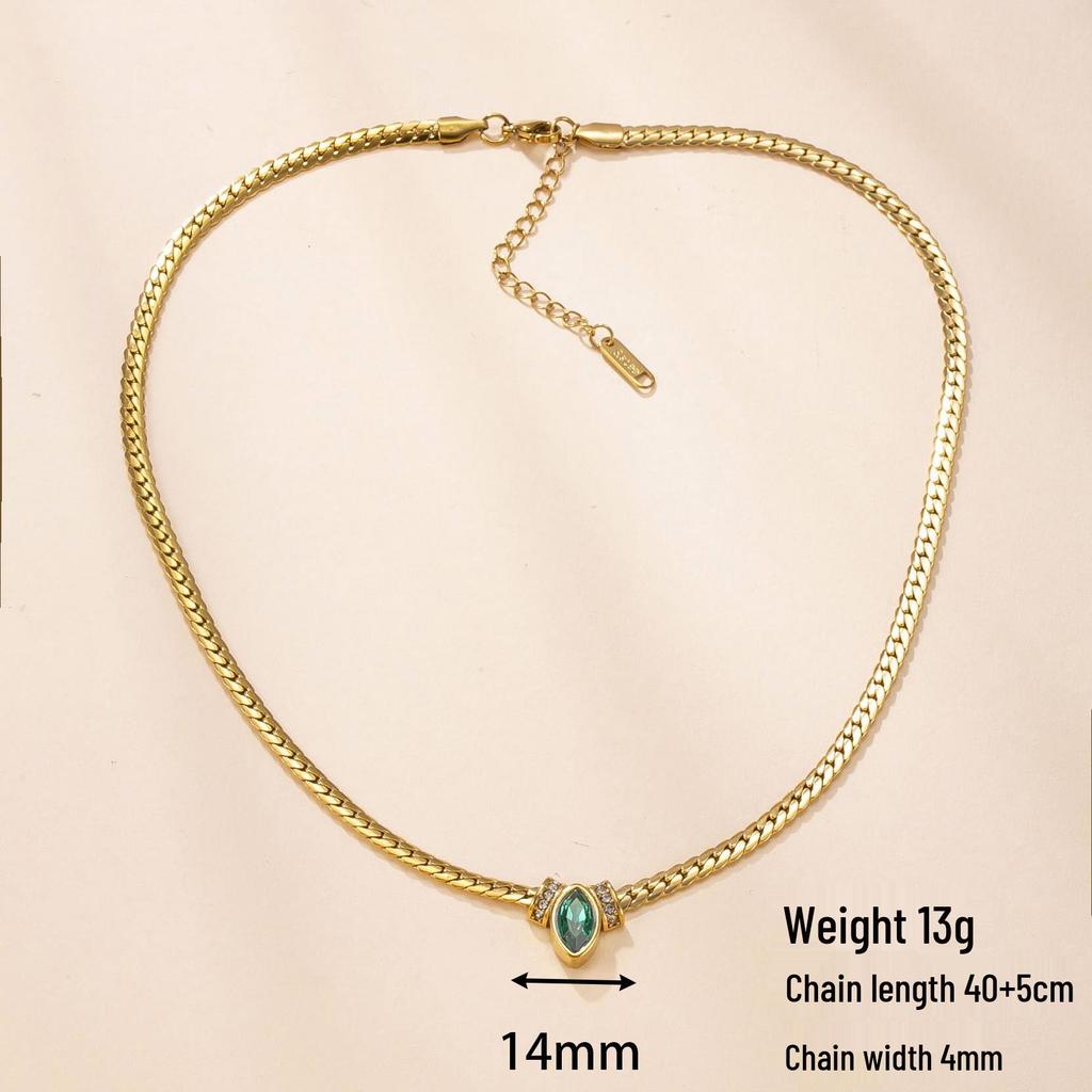 18K Gold-Plated Love Heart Rhombus Diamond Necklace - European Style Stainless Steel Clavicle Chain