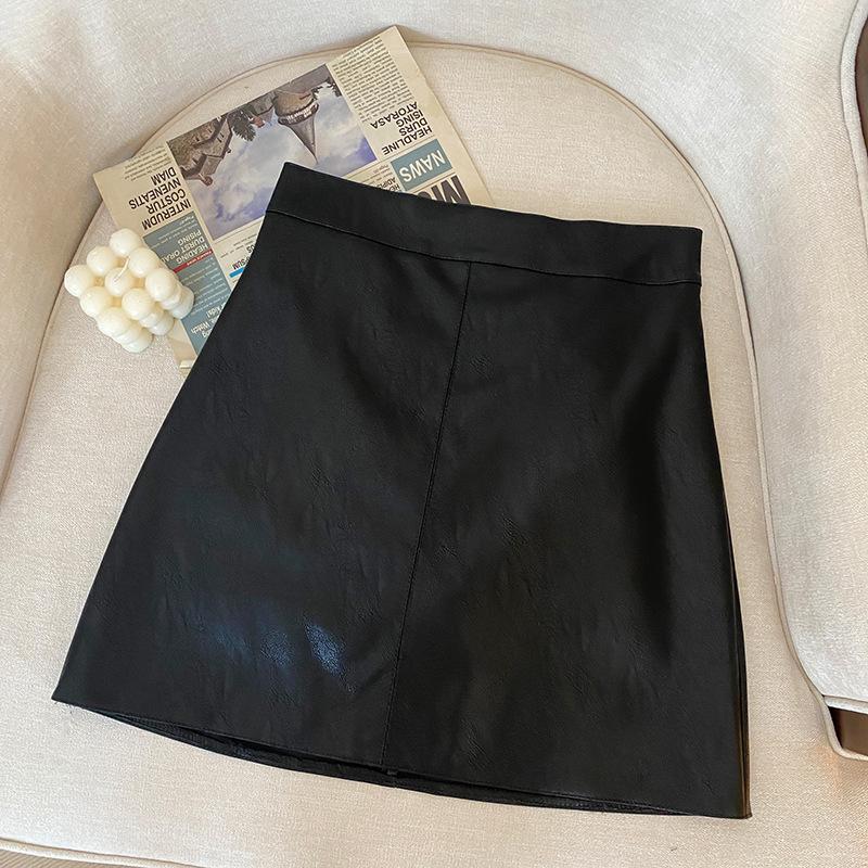 

Женская кожаная миди-юбка А-силуэта с высокой талией - Универсальная, стройнящая и микроэластичная, черного или абрикосового цвета для весенне-осенней моды. 3XL with Lining абрикосовый