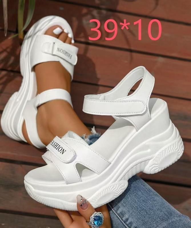 

2025 summer new foreign trade large size women s wedge sandals light and comfortable European and American style Velcro adhesive tape 42 белый