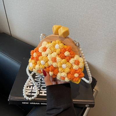 Niche Design Knitted Bag Women's New Summer Embroidery Pearl Messenger Bag High-end Small Flower Mouth