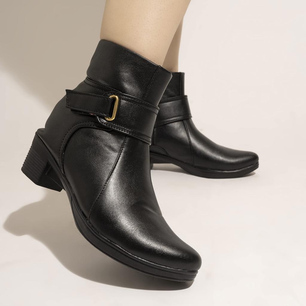 Shoetopia Womens  Chunky Heel Short Booties with Non-Slip Sole, Comfortable Trendy Ankle Boots | Soft Cushioned Sole | Casual, Party & Winter Wear