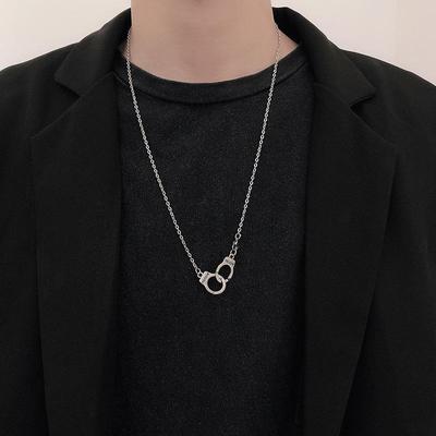 Men's Trendy Hip Hop Clavicle Chain with Handcuff Pendant - Stylish European and American Cold Style Accessories