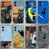 Abstract Art Black Cat Phone Case For iPhone 16,15,14,13,12,11 Plus,Pro Max,XS,X,XR,SE,Mini,8,7,Soft Silicone Black Cover