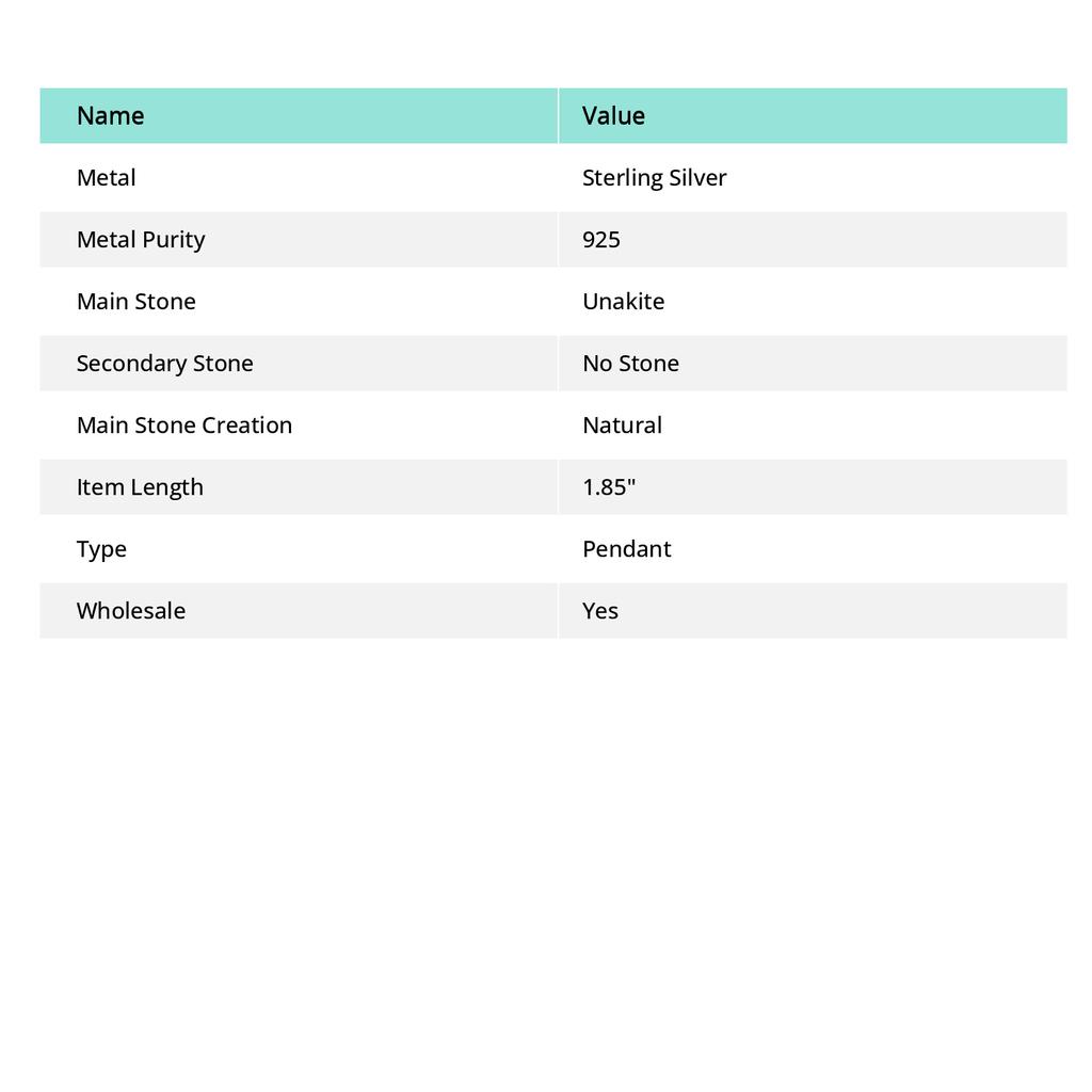 Natürlicher Unakit Edelstein Handgefertigt 925 Sterlingsilber Geschenk Anhänger 1.85" j5t07