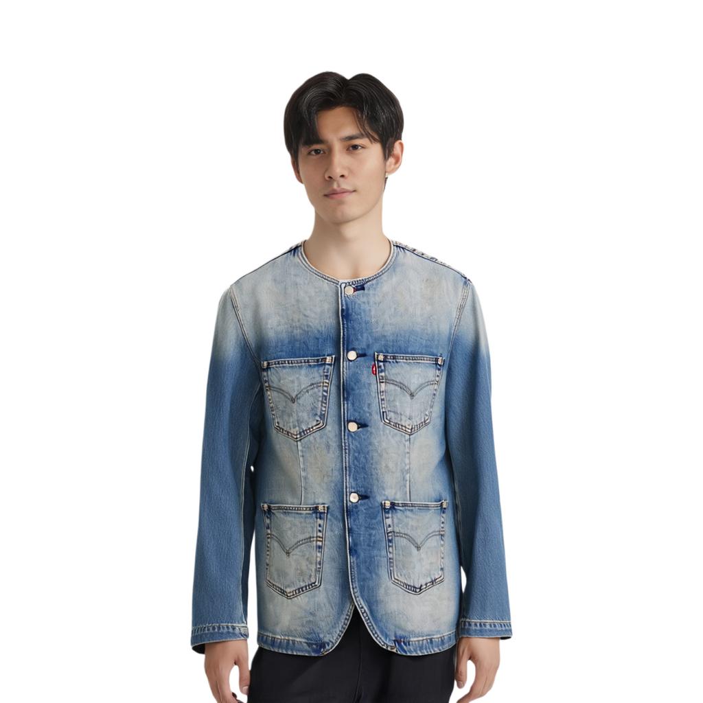 Levis Casual Comfortable Simple Round Neck Long Sleeve Denim Jacket Men jackets Light-Blue 003KY-0000