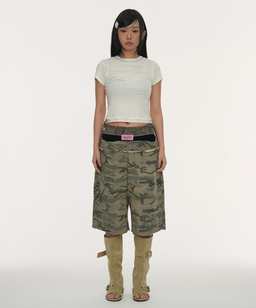Gillaakaibeu Layered Doodle Sheer Crop T-Shirts_Ivory