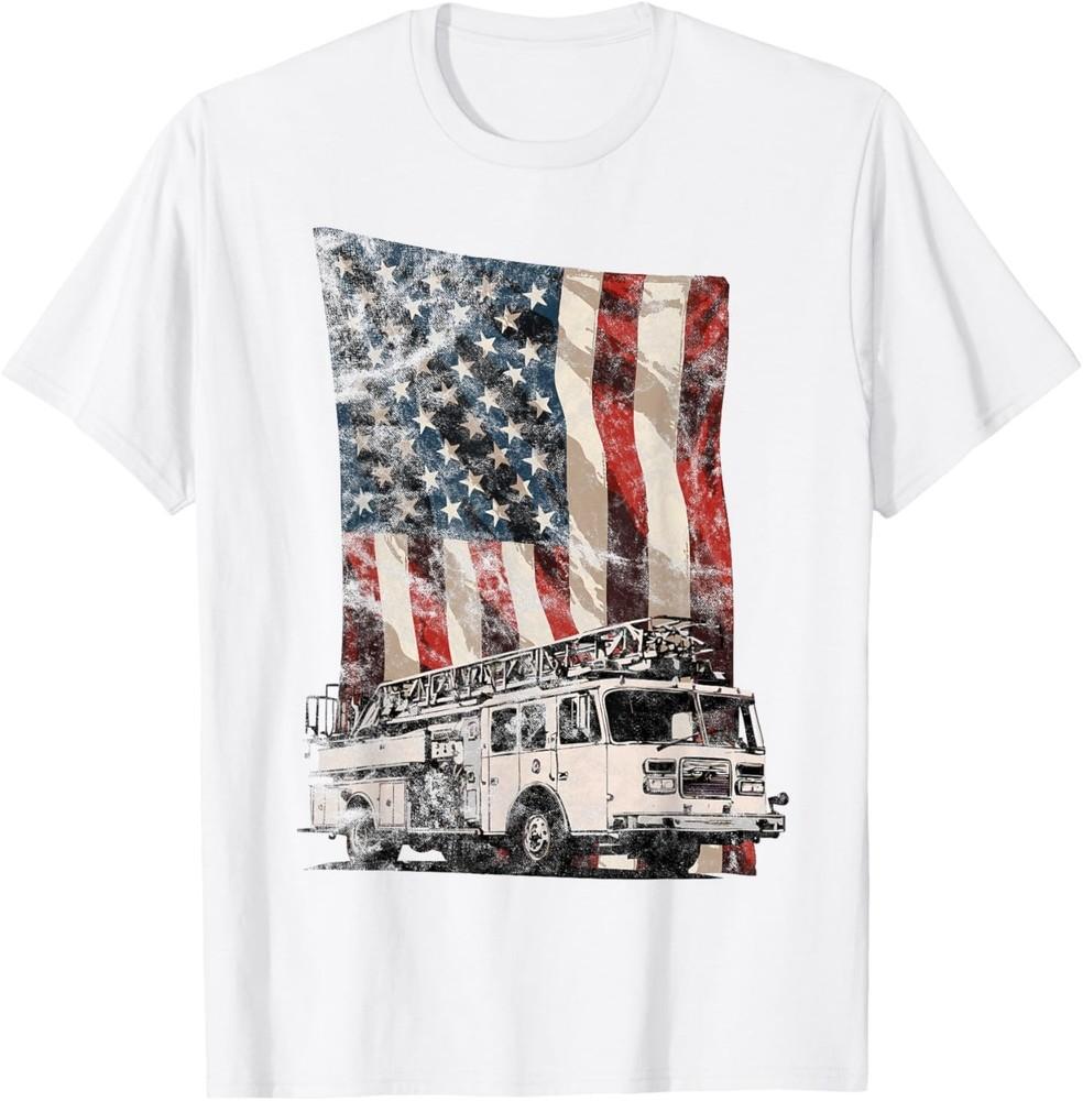 

Футболка Пожарного с Американским Флагом, Патриотическая, с Пожарной Машиной 4XL
