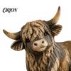 Small Desktop Animal Figurine Farmhouse Highland Cow Figurine, Resin Scottish Bull Statue, Rustic Decorative Accents for Living Room Tabletop