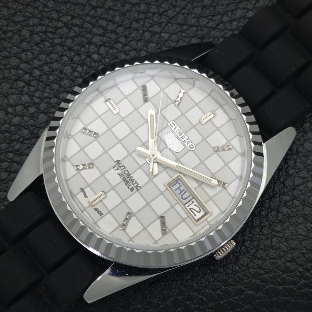 REFURBISHED SEIKO 5 AUTOMATIC MENS WATCH JAPAN MADE WHITE DIAL CUSTOM A440014-2 QV90-a440014