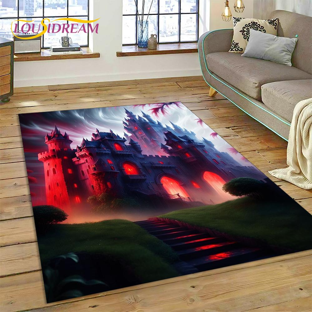 Dream Fairy Tale Castle Mysterious Gothic Cartoon Carpet Rug for Living Room Bedroom Home Sofa,Kid Area Rug Non-slip Floor Mat