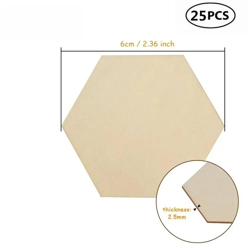 10-120mm Wooden Hexagon Blank Slices Unfinished Wood Discs Hanging Embellishments Art Crafts for DIY Crafting Wedding Christmas