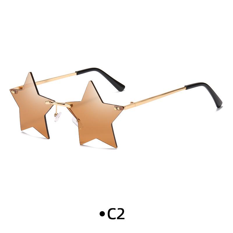 Trendy Rimless Star Shape Sunglasses for Women Men Party Funny Pentagram Eyewear Christmas Decor