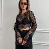 European and American women's clothing suit, sexy perspective brocade lace, long-sleeved short top, skirt, fashionable and casual two-piece set
