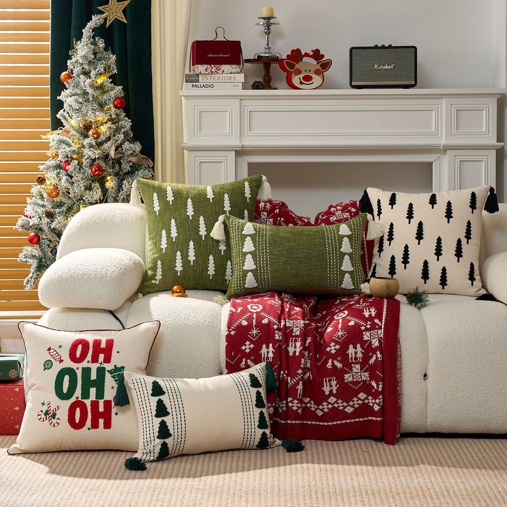 30x50cm Christmas Tree Embroidery Throw Pillowcase Cojines Cotton Linen Decor Sofa Cushion Cover Headboard Pillowcases