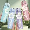 1PC Hibiscus Flower Line Drawing 750ml Color Plastic Sports Water Bottle Leakproof Flip Straw Lid Suitable for Sports Office Home Use