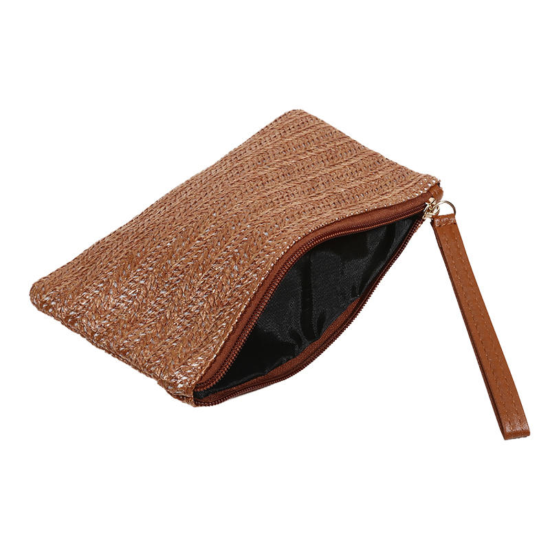 Fashion Ladies Weaving Bag Wristlet Clutch Women Daily Money Phone Clutch Solid Straw Woven Coin Purse Beach Wallet Card Leisure Travel