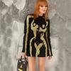 Women Sexy Long Sleeved Black Gold Mini Dress Women’s Solid Wrapping Skirt Party  Dress