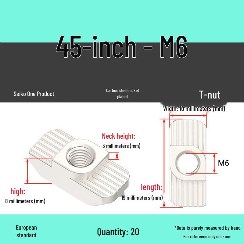Dadi per Profilati di Alluminio a T-Slot Standard Europeo: Dadi ad alette M3-M8, Tipi 20/30/40/45.