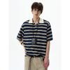 Madwitch American-Style Color-Block Striped Polo Shirt Short-Sleeve Unisex Loose Retro Commuter Casual Top T-Shirt Ins