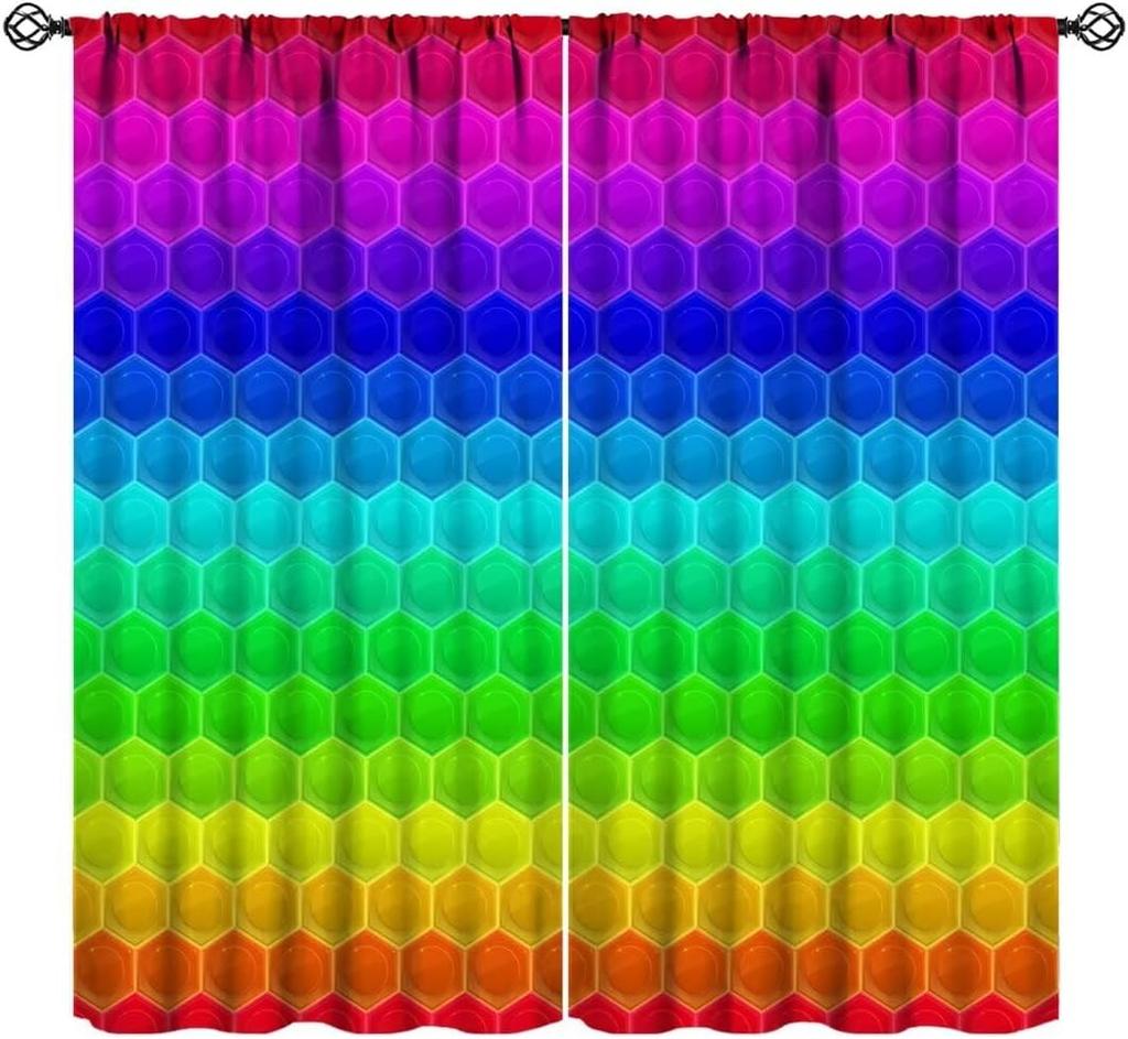 Colorful Polka Dot Curta, Kids Watercolor Rainbow Abstract Circles Geometric Pattern Window Treatments For Children Girls