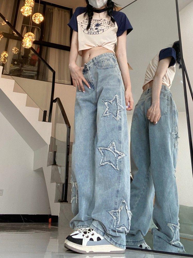 

American Retro High-Waist Embroidered Wide-Leg Jeans for Women - Autumn 2023 S