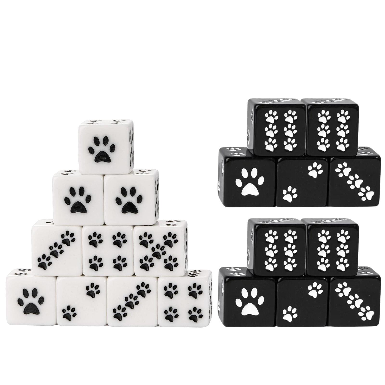 

Pack of 20 Cartoon Pattern Square Corner 16mm Dices Cubes with Mini Paw Dot for Kid Resins 6 Sided Educational Dices Set