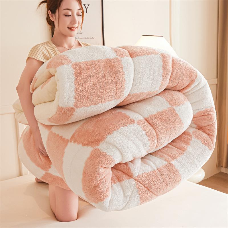 Super Dicke Warme Winter Karomuster Bettdecken Decken Weiches Künstliches Lamm Kaschmir Beschwerte Flauschige Wärme Bettdecke Steppdecke