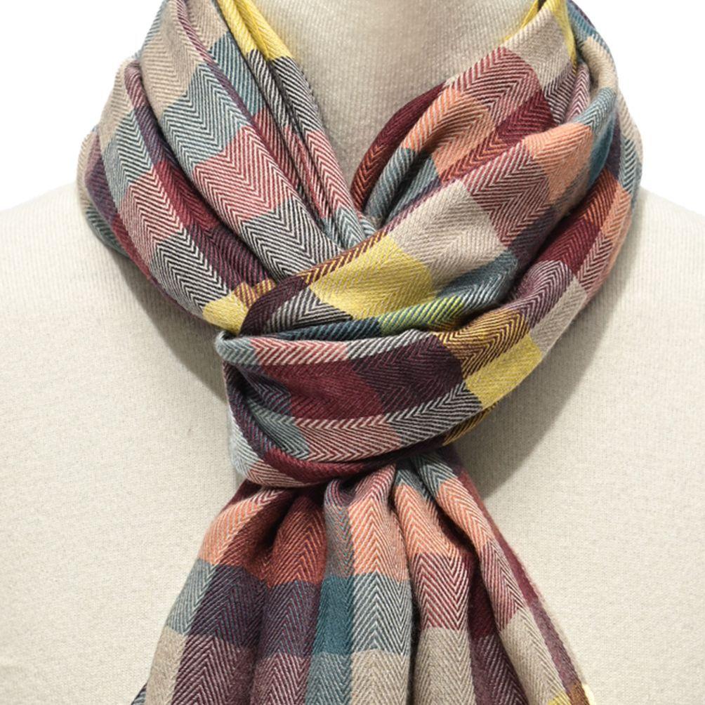 Used ETRO / Stole Scarf Autumn/Winter Ladies Unisex Cashmere Silk Check Multicolor 407017
