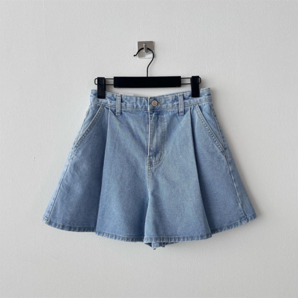 New Arrivals Open Run Women Denim Culottes Light Blue Wide Fit Pintuck