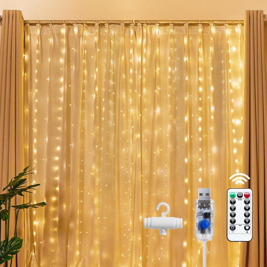 USB LED Fairy Curtain String Lights with Remote & 8 Modes for Christmas, Weddings, & Parties