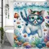 Cat Diving in the Underwater World Shower Curtain Washable Dirt-Resistant Shower Head waterproof Polyester Bath Curtain