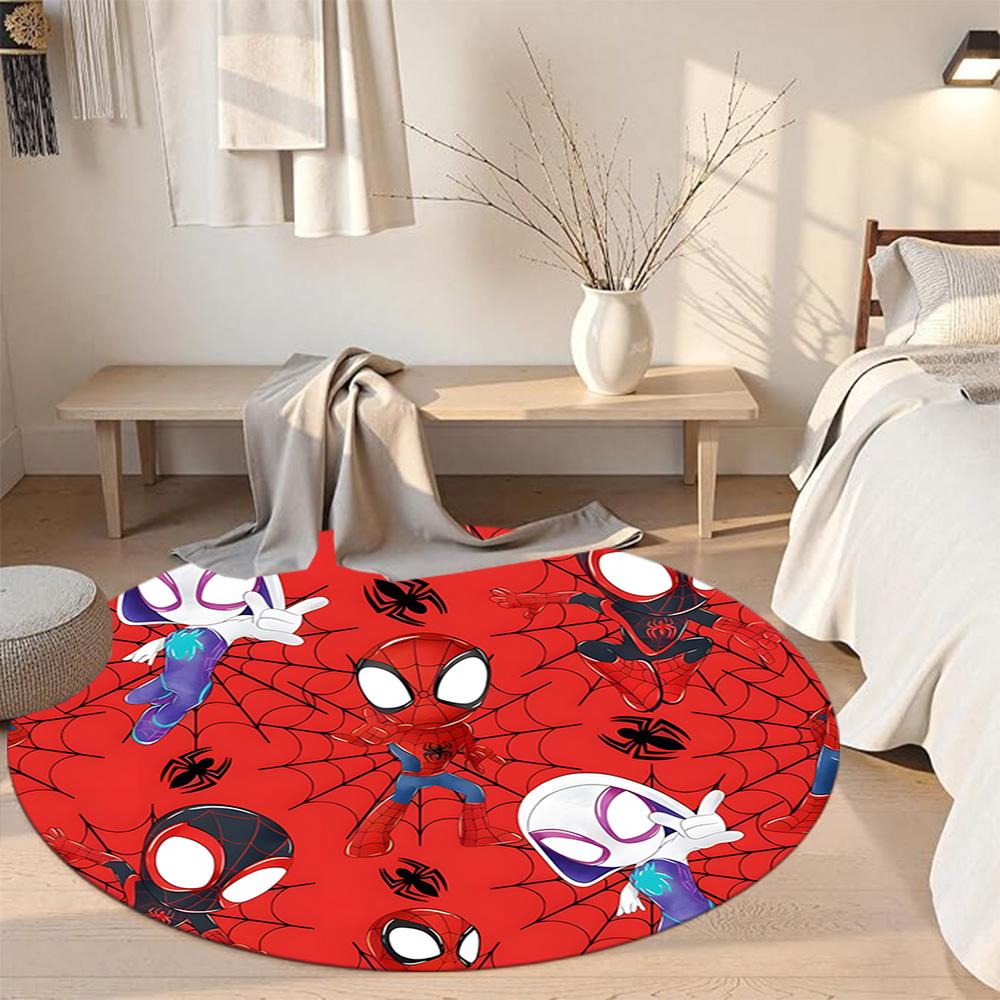 Spider-man Round Floor Mat Suitable for Game Room Living Rooms Dormitory Kitchen Anti-slip Round Rug Decorate Offices Best for Christmas
