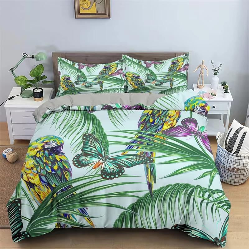 Tropical Leaves Duvet Cover Bohemia Butterfly Bedding Set Microfiber Palm Leaf Floral Comforter Cover King Full For Boys Girls