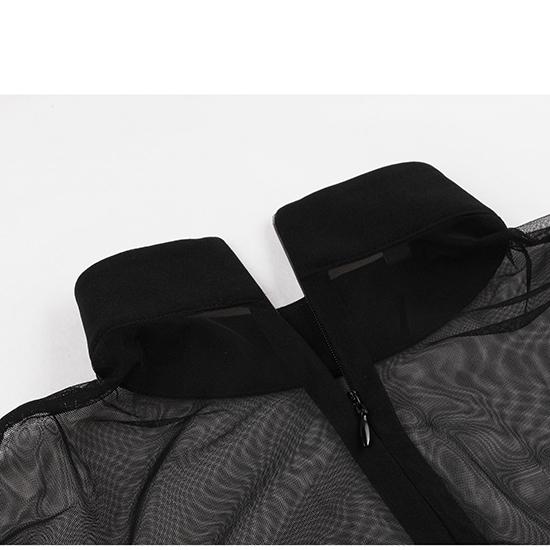 Wiosenna i Jesienna Moda Damska Sukienka Retro z Długim Rękawem, Duża Spódnica z Rozkloszowaniem, Siateczkowy Rękaw Trąbkowy, Patchwork