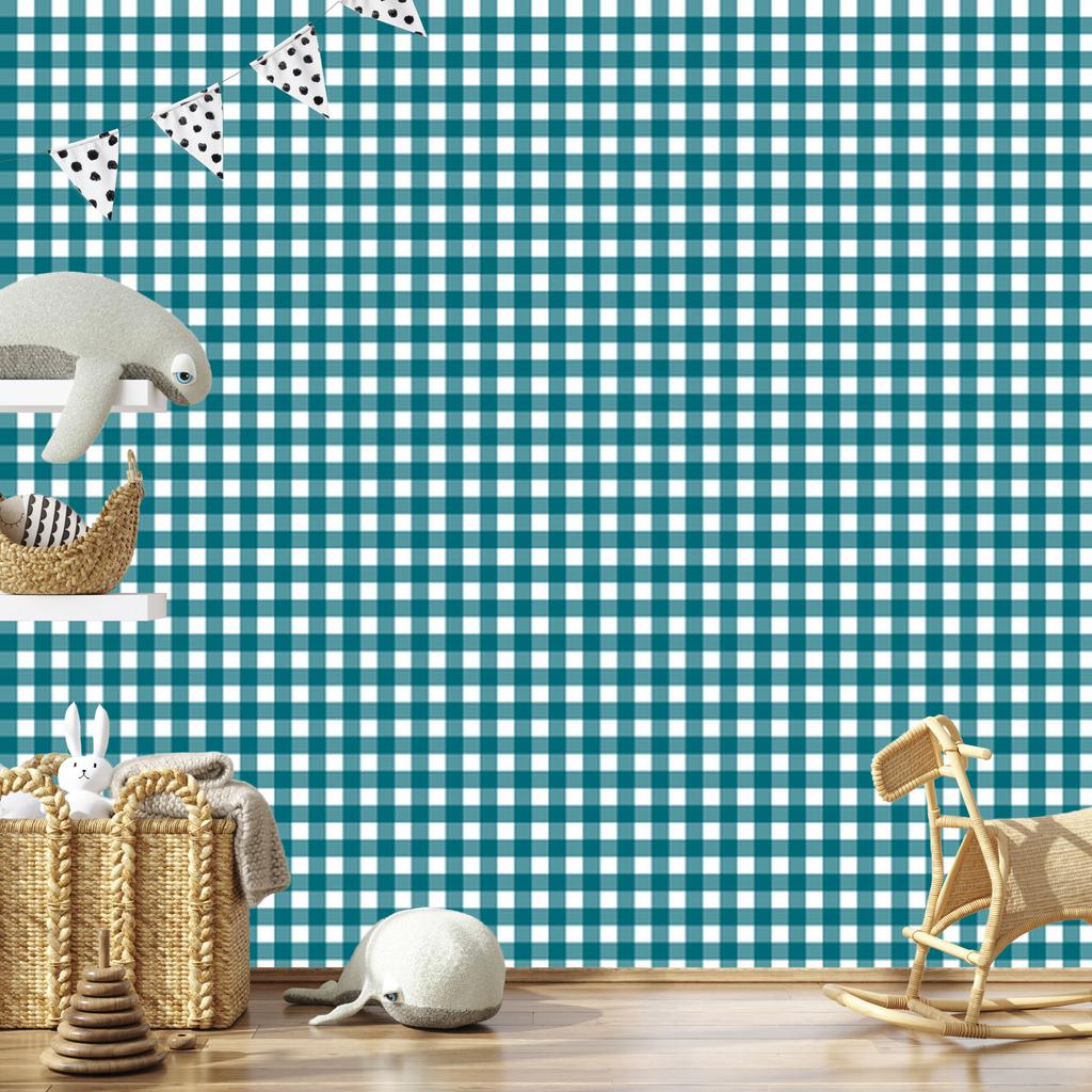 Colorful retro checkered wallpaper, turquoise and white, turquoise background, 50x1000