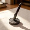 Vintage Desk Organizer Round Pen Holder, Durable Metal Exquisite Carved Desktop Ornament, Office Stationery Holder Dip Pens And Quill Supply,