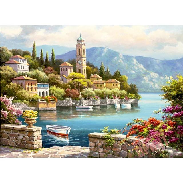 DIY 5D Diamond Painting Landscape Bridge Full Round Diamond Embroidery Scenery