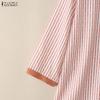 ZANZEA Women Casual Turn Down Collar Loose 3/4 Sleeve Stripe Blouse