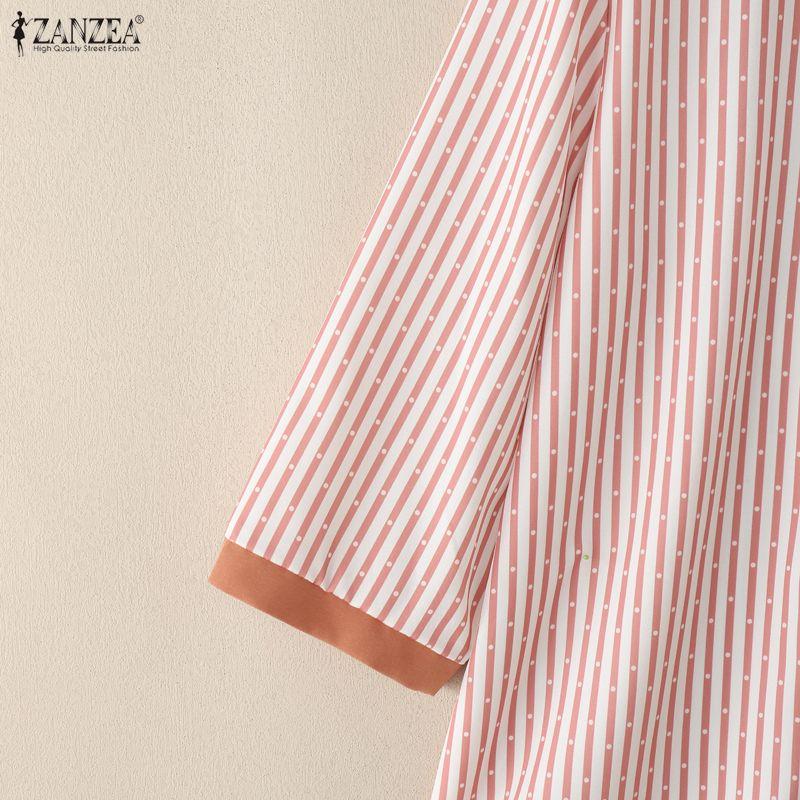 ZANZEA Women Casual Turn Down Collar Loose 3/4 Sleeve Stripe Blouse